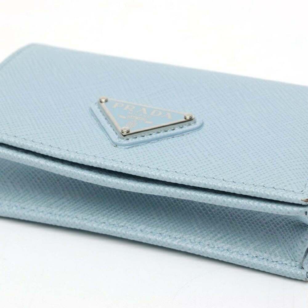 PRADA Saffiano Triangle Card Case/Business Holder 1MC122 Leather Light Blue T... - Picture 3 of 8